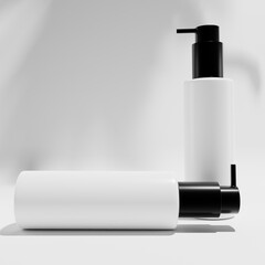 two white plastic bottles a front view with black cap 3d render