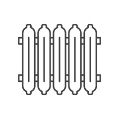 Cast iron radiator icon. Simple line art of a retro style wall heater. Isolated vector on pure white background.
