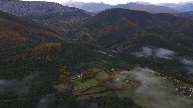 Aerial fly over of the area surounding the village of Sigale on the route from Gillette in the Alpe Maritimes