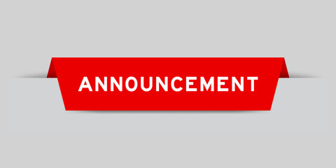 Red color inserted label with word announcement on gray background