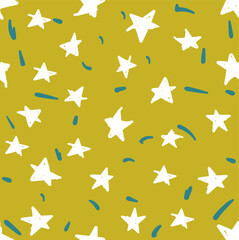 Simple vector seamless pattern with cute stars doodles. Wallpaper or background for printing on paper or fabric. Great ornament for the interior of a children's room
