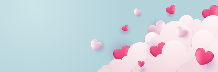 Beautiful Pink Shiny Love Shape on Clouds Background - Valentine's Day Concept. Design for special days, women's day, valentine's day, birthday, mother's day, father's day, Christmas, wedding.