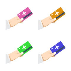 hand holds medical card, vector illustration