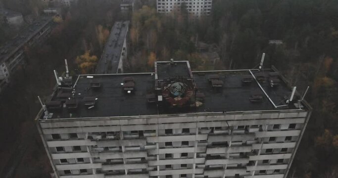 Abandoned residential building in the ghost town of pripyat near Chernobyl after a radiation accident