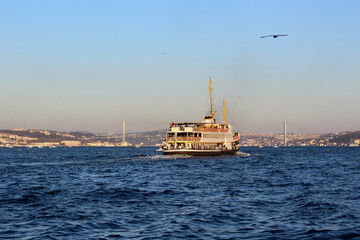 Fototapeta premium One ferry carrying passengers during the day in Istanbul, turkey