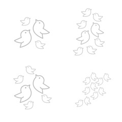 birds icons and hearts, vector illustration