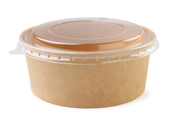 Kraft container with lid on a white background, packaging for food. Isolated