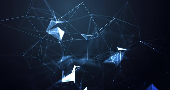 Selective Soft Focus. Abstract technological background with plexus lines and polygons for presentations and projects. The concept of innovation, blockchain, neural networks, metaverse. 4K video backg