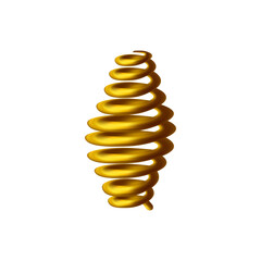 Barrel golden spring 3D vector icon. Compression metal spring, wide twisted coil realistic style illustration, isolated.