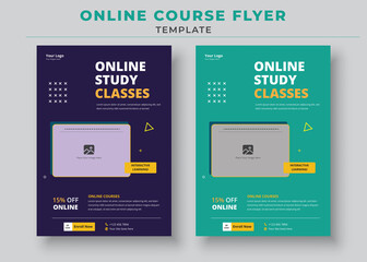 Course Flyer Template, Online Class Flyers, Education Flyer, Online Course Flyers, and poster - obrazy, fototapety, plakaty