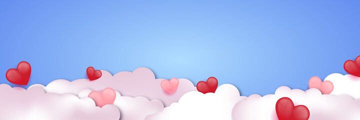 Fototapeta na wymiar Valentines day background with Heart Shaped Balloons on blue banner background. Vector illustration, banners, wallpaper, flyers, invitation, posters, brochure, voucher discount.