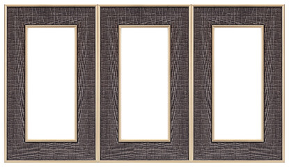 Triple wooden frame (triptych) for paintings, mirrors or photos isolated on white background....