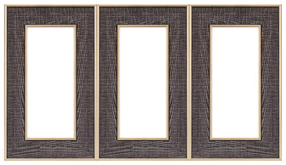 Triple wooden frame (triptych) for paintings, mirrors or photos isolated on white background. Design element with clipping path