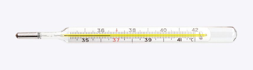 Medical glass old mercury thermometer isolated on white background. Design element with clipping path