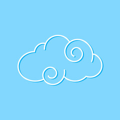 Swirl Cloud Isolated on Blue Backdrop. Illustration for Decorating Sky, Weather Forecast, Fabric Print. Sketch Template in Cartoon Outline Style. Kids Cartoon Style