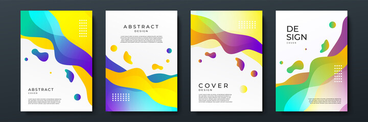 Abstract gradient geometric cover designs, trendy brochure templates, colorful futuristic posters. Modern abstract covers set, minimal covers design. Colorful geometric background. Vector illustration