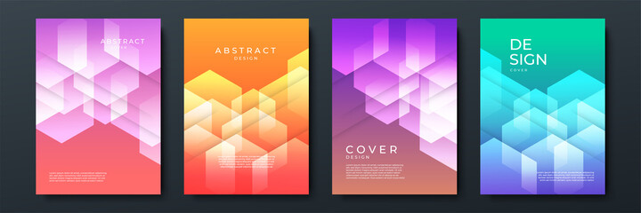 Set of minimal template in hexagon gradient design for branding, advertising with abstract shapes. Modern background for covers, invitations, posters, banners, flyers, placards. Vector illustration.