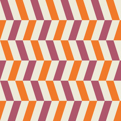 Abstract Horizontal Zigzag Retro Pattern in Magenta, Gray, and Orange Colors. Background for Cards, Textiles, Wrapping Paper