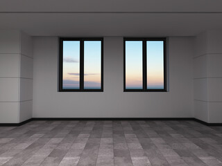empty room with two windows, 3d