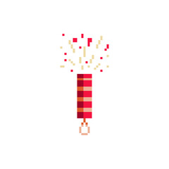 Obraz premium Bengal fire and fireworks icon. Pixel art. 8-bit sprite. Sticker design. Isolated vector illustration.