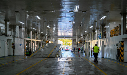 Empty cardeck of a ferry after disembarkment
