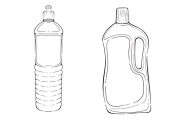 Bottles of plastic detergents black contour