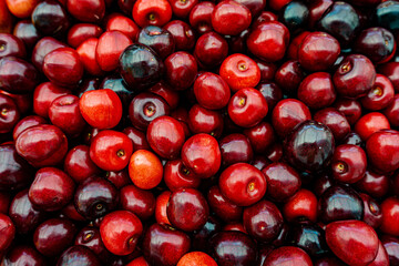 Background of fresh beautiful red cherries