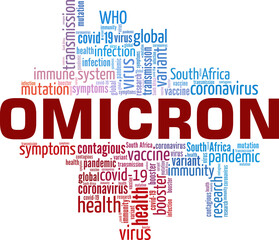 Fototapeta premium Omicron variant of Covid 19 conceptual vector illustration word cloud isolated on white background.