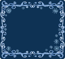 Decorative winter watercolor frame from frozen swirls and snowflakes
