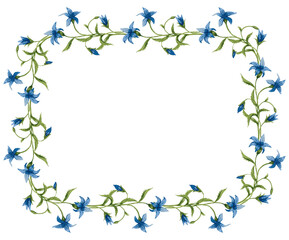 Obraz na płótnie Canvas Decorative vector floral frame from watercolor drawings of delicate wild bellflowers