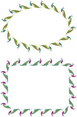 Decorative vector borders from colorful cartoon peacocks