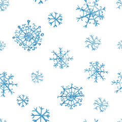 Seamless background from various decorative abstract outlines watercolor snowflakes