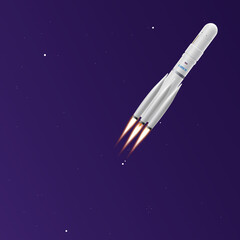 Cosmos background with spaceship or rocket, realistic vector illustration.