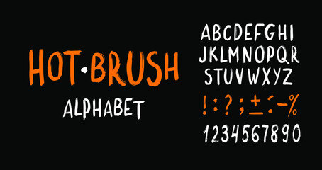 Alphabet, capital letters, punctuation, numbers brush vector script