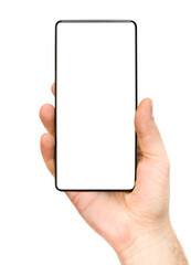modern smartphone in male hand on isolated white background