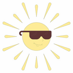 Sun in sunglasses. A cartoon-style character. Vector illustration isolated on white background