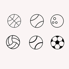collection of various ball pictograms, design, object, team, element, graphic, activity, isolated