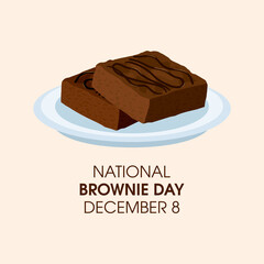 National Brownie Day vector. Two slices of chocolate brownies on a plate icon vector. Sweet chocolate pastry icon. Brownie Day Poster, December 8. Important day
