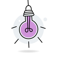 Light bulb with rays shine. Cartoon style. Flat style. Hand drawn style. Doodle style. Symbol of creativity, innovation, inspiration, invention and idea. Vector