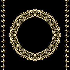 Decorative frame Elegant vector element for design in Eastern style, place for text. Floral golden and black border. Lace illustration for invitations and greeting cards