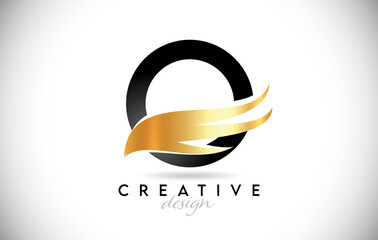 Wing Letter O Logo with Golden Elegant Design. O letter Swoosh Icon Vector