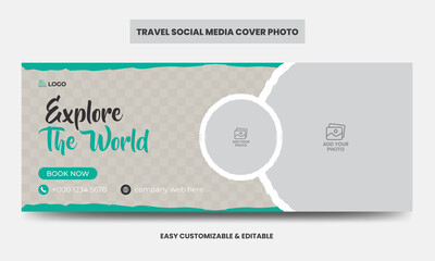 Travel Agency Social Media Cover Photo Design. Timeline Web Banner. Tourism Marketing Cover Banner Template