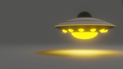 Fototapeta premium Three Dimensional Illustration UFO Flying Saucer Alien Invasion Midnight Aliens In The Sky With Negative Space. Perfect for Presentation Templates