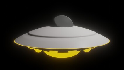 Three Dimensional Illustration UFO Flying Saucer Alien Invasion Midnight Aliens In The Sky With Negative Space. Perfect for Presentation Templates