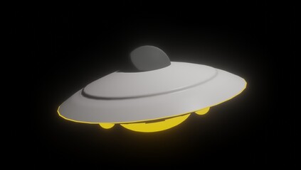 Three Dimensional Illustration UFO Flying Saucer Alien Invasion Midnight Aliens In The Sky With Negative Space. Perfect for Presentation Templates