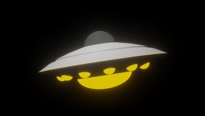 Naklejka na ściany i meble Three Dimensional Illustration UFO Flying Saucer Alien Invasion Midnight Aliens In The Sky With Negative Space. Perfect for Presentation Templates