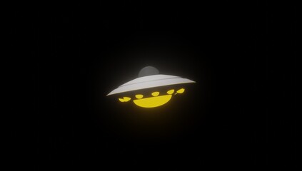 Obraz na płótnie Canvas Three Dimensional Illustration UFO Flying Saucer Alien Invasion Midnight Aliens In The Sky With Negative Space. Perfect for Presentation Templates