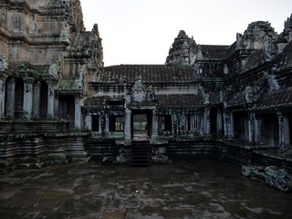 Angkor Wat temple, rainy day, Siem Reap, Cambodia.