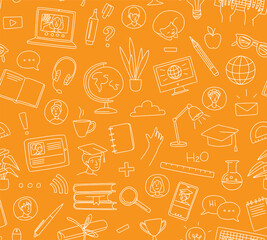 Learning online, e-learning video call chat with class. Distance education