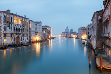 Fototapeta na wymiar Gran Canal, Santa Maria della Salute church at sunrise, Venice, Veneto, Italy.